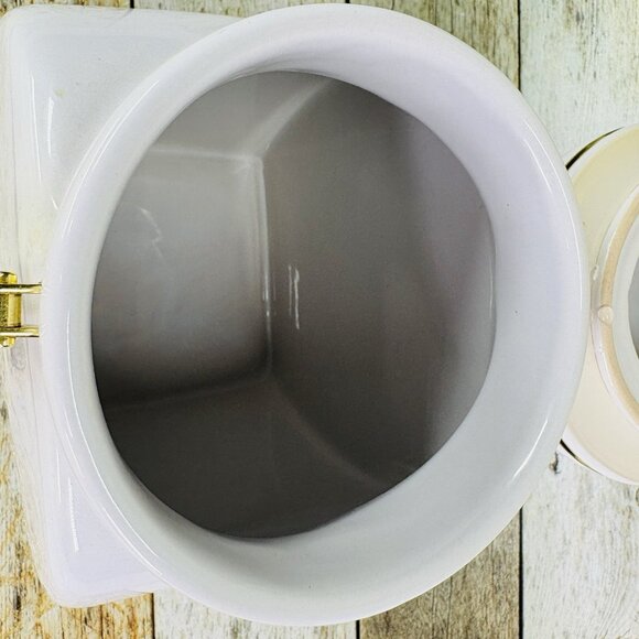 Vintage EUROPEAN COFFEEHOUSE White Gold Letters Ceramic Airtight 8.5"T Canister - Picture 7 of 16